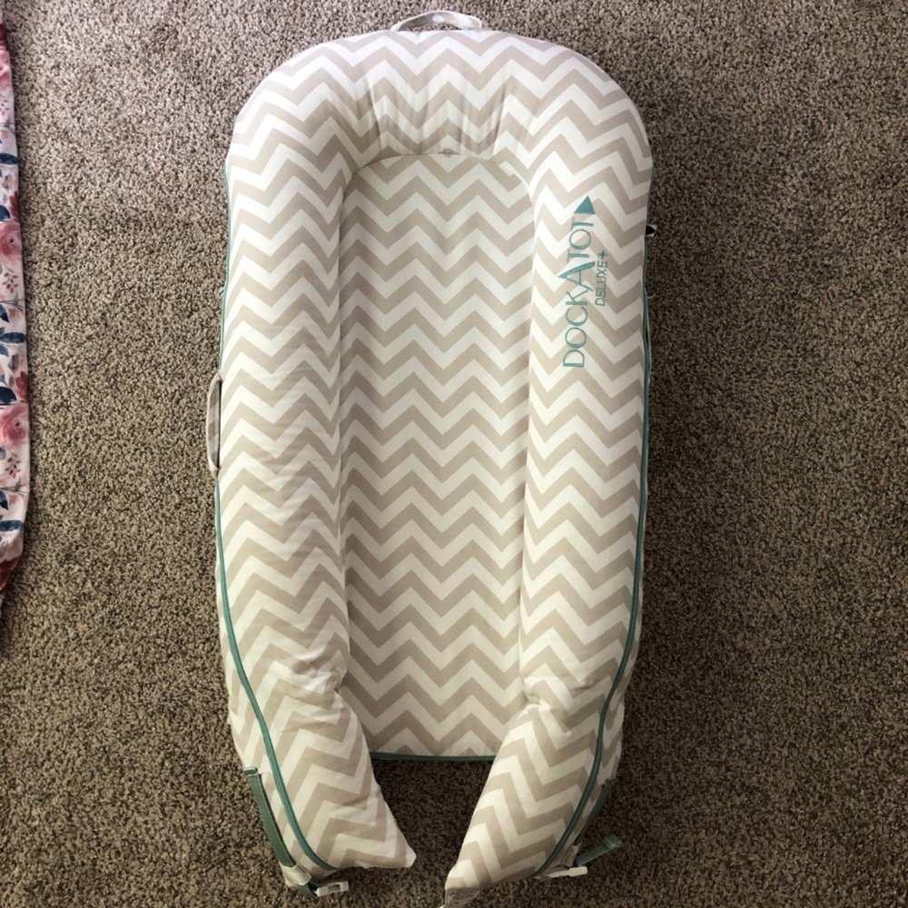 Dock a Tot Deluxe plus. Silver Lining (chevron) print